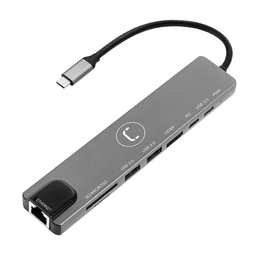 Imagen N°1 Hub Unno Tekno Hb1109gy Tipo C 8 En 1 Hdmi Usb 3.0 Hdmi Rj45  