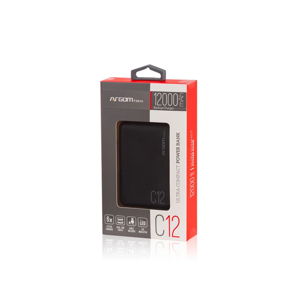 Imagen N°1 Power Bank Argom C12 12000mah - 2 Puertos Usb Black 