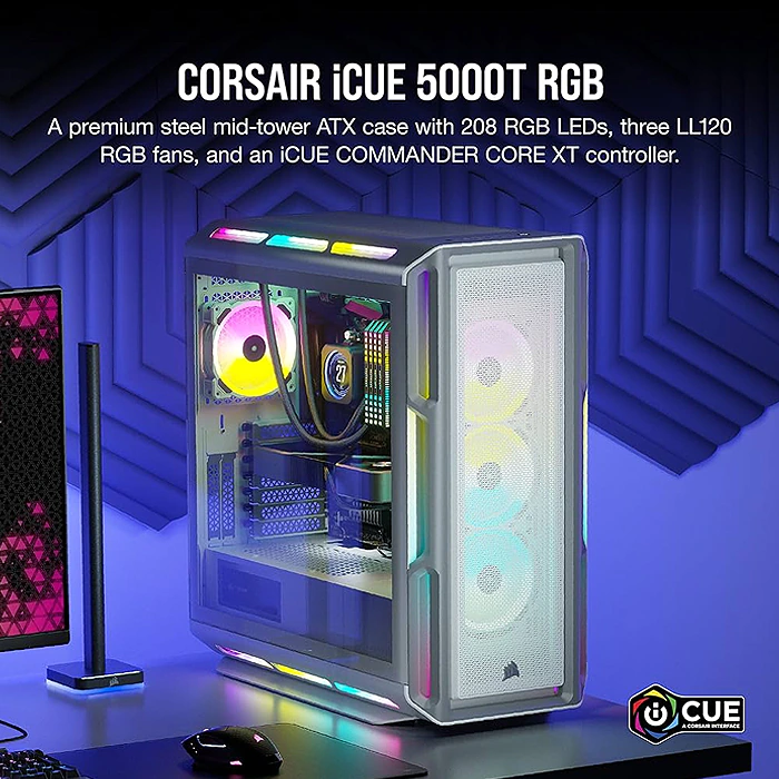 Imagen N°3 Case Corsair Icue 5000t Rgb 3fans Blanco Atx 