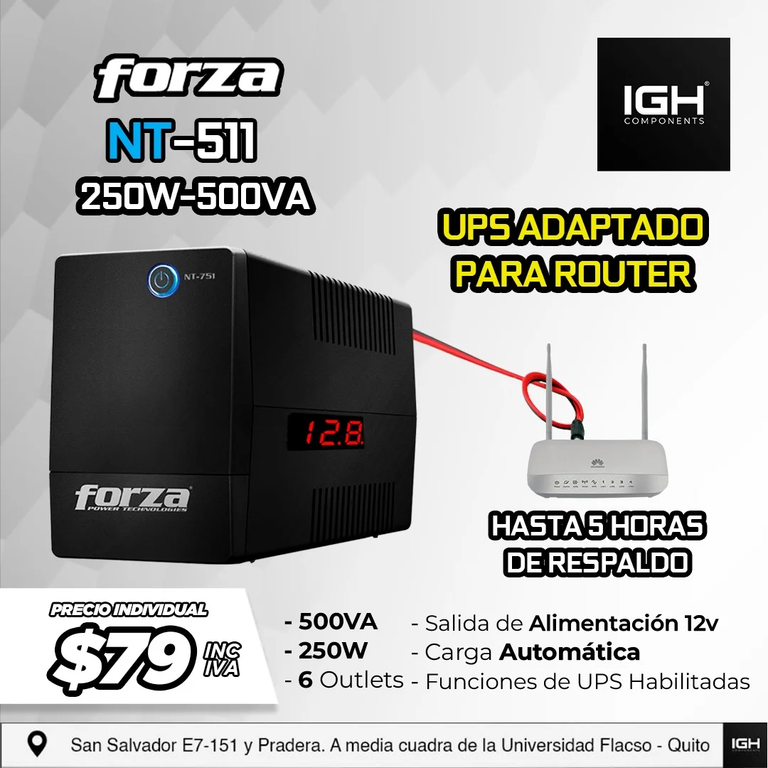 Imagen N°1 Ups Forza Nt-511 Interactivo 500va-250w Modificado 12v 