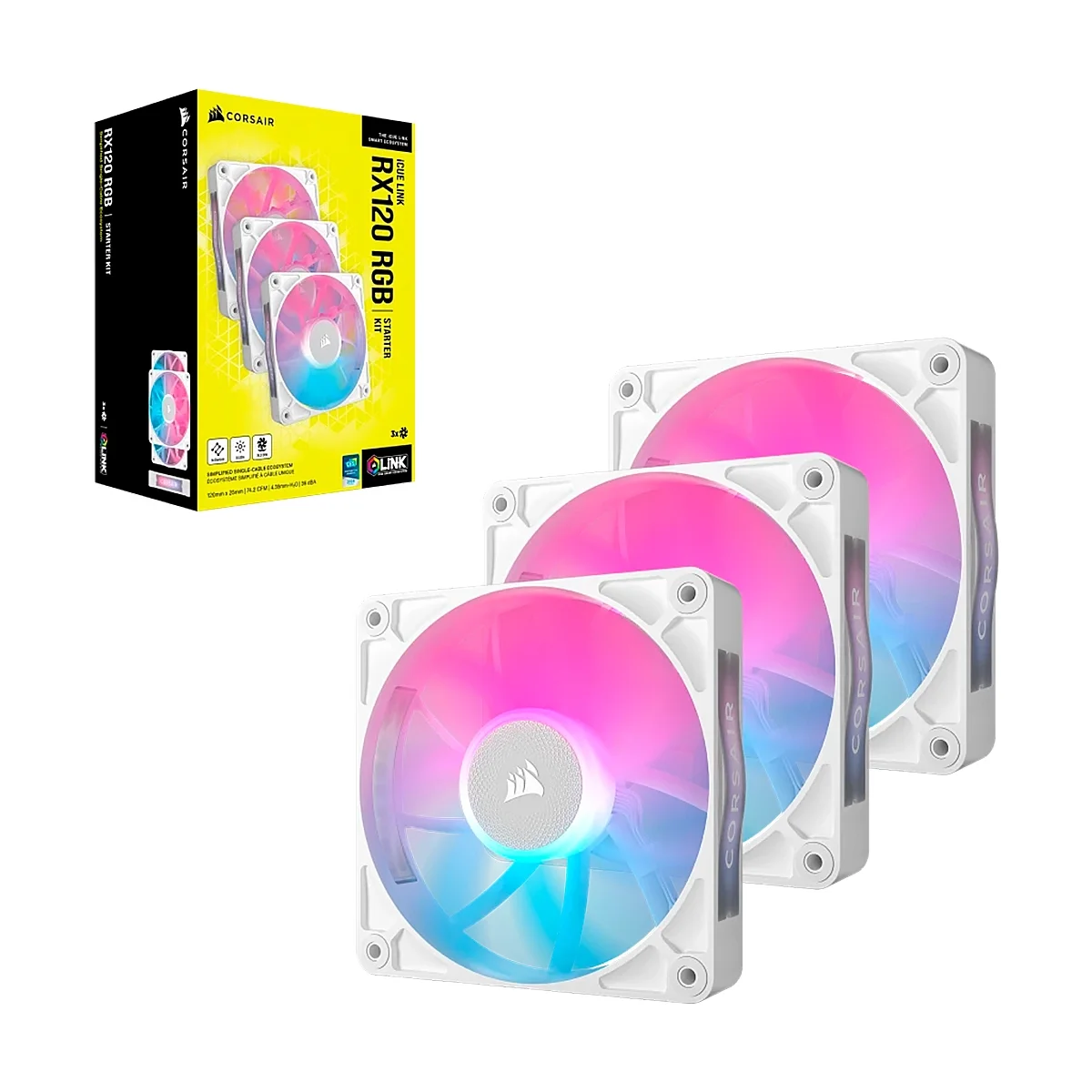 Imagen N°1 Ventil.ador  Corsair Icue Link Rx120 Rgb 120mm Pwm Kit De 3 Whte 